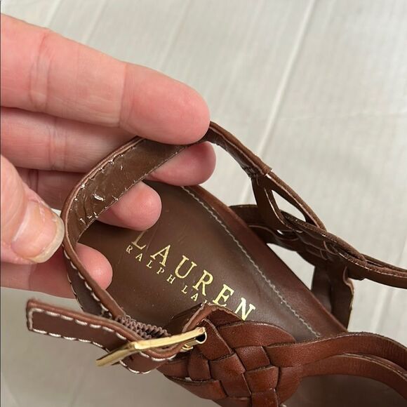 LAUREN RALPH LAUREN 9 Brown Woven Heeled Sandals Braided Slingback Open Toe - Picture 14 of 15